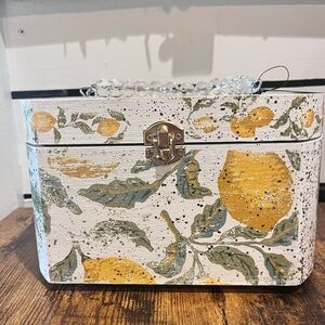 Floral White and Yellow Lemon Women's  wood Box Purse